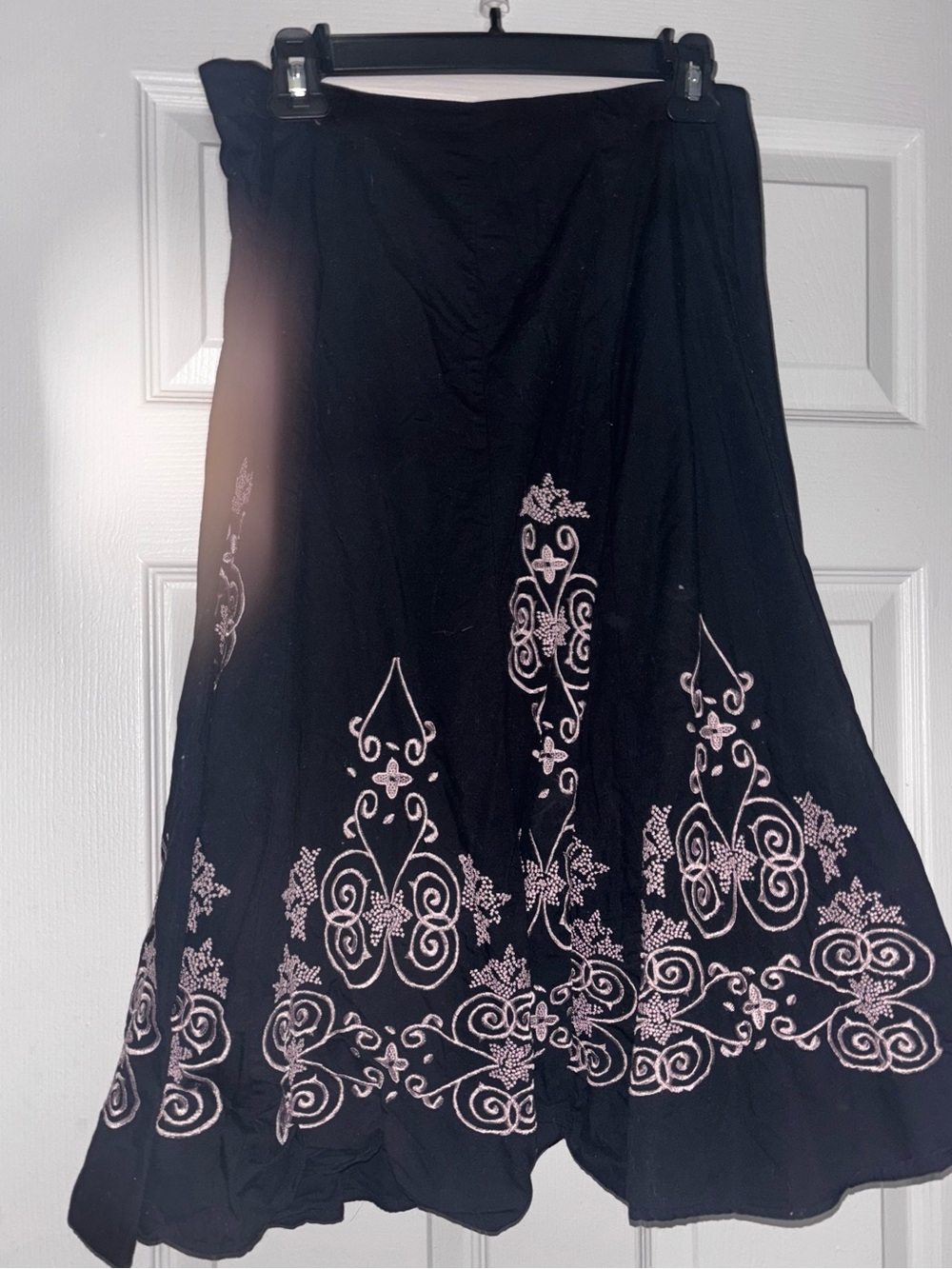 Sunny Leigh Black A-Line Skirt with Pink Embroidery